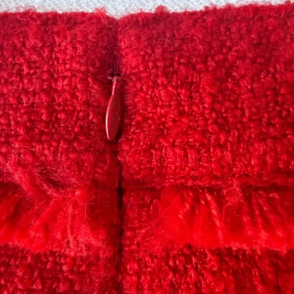 J.Crew Red Tweed Mini Skirt Gold Button Pockets Fringe Trim Classic Parisian - Picture 11 of 15